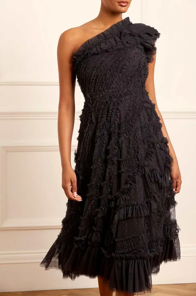Aaliyah OneShoulder Ballerina Dress Black Women Needle and Thread Dresses
