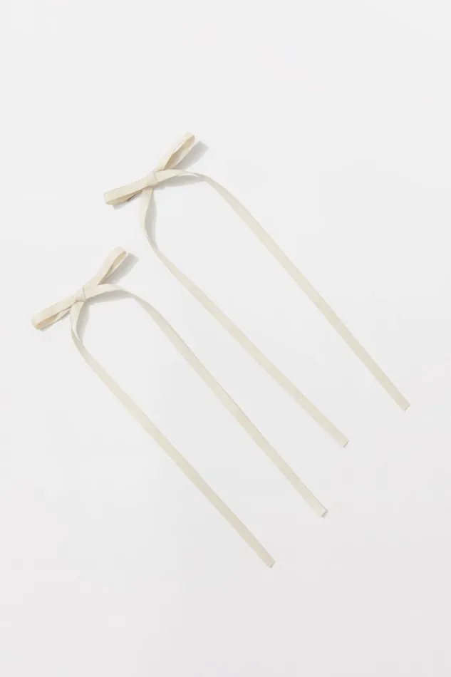Accessories Supr Accessories Thin Bow Clips 2Pk Cream