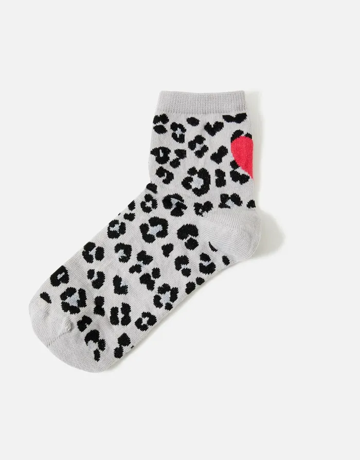 Accessorize Animal Contrast Heart Crop Sock Black Black White Women Socks and Tights
