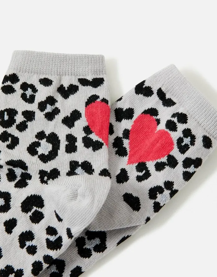 Accessorize Animal Contrast Heart Crop Sock Black Black White Women Socks and Tights
