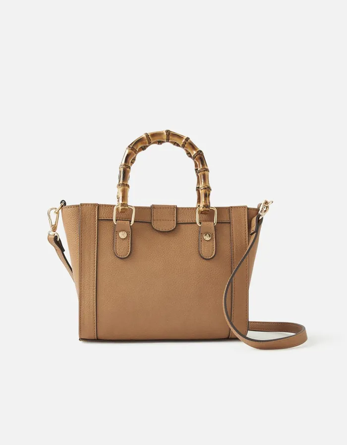 Accessorize Bamboo Mini Handheld Bag Tan Tan Women Top Handle Bags