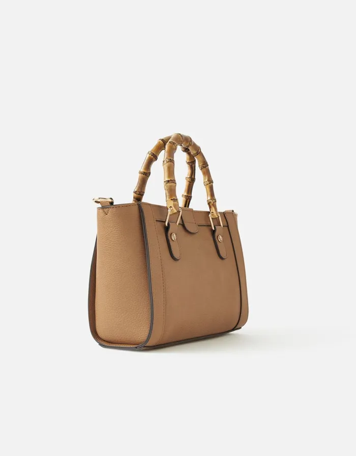 Accessorize Bamboo Mini Handheld Bag Tan Tan Women Top Handle Bags