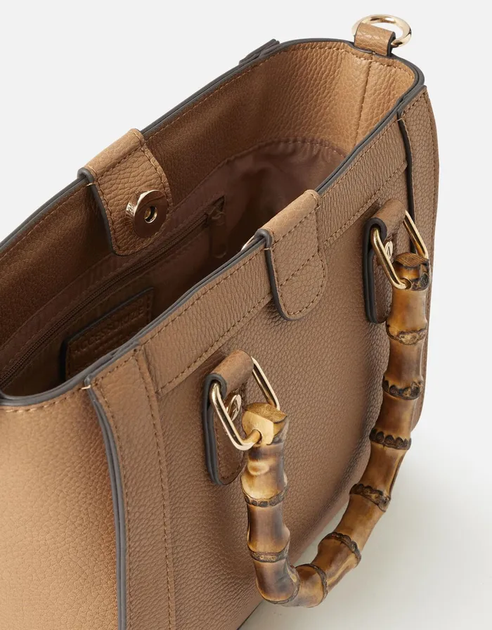 Accessorize Bamboo Mini Handheld Bag Tan Tan Women Top Handle Bags