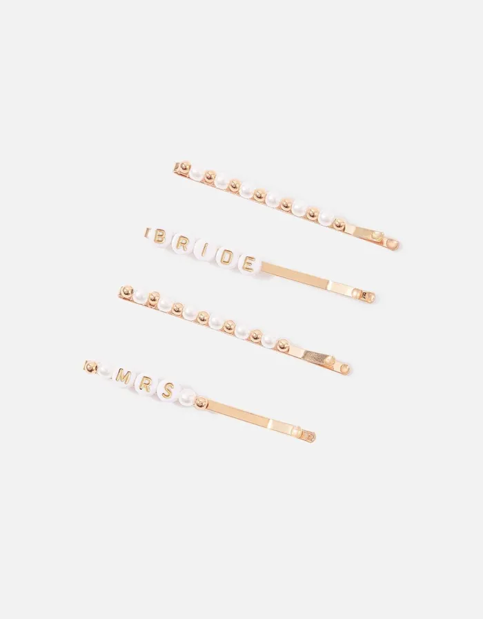 Accessorize Beaded Bride And Mrs Hair Slide Set Women Hair Accessories