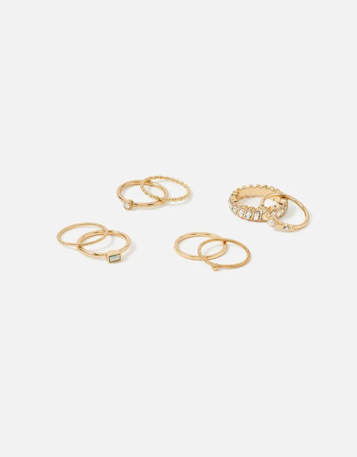 Accessorize Blue Harvest Gem Band Stacking Ring Multipack White Crystal Women Rings
