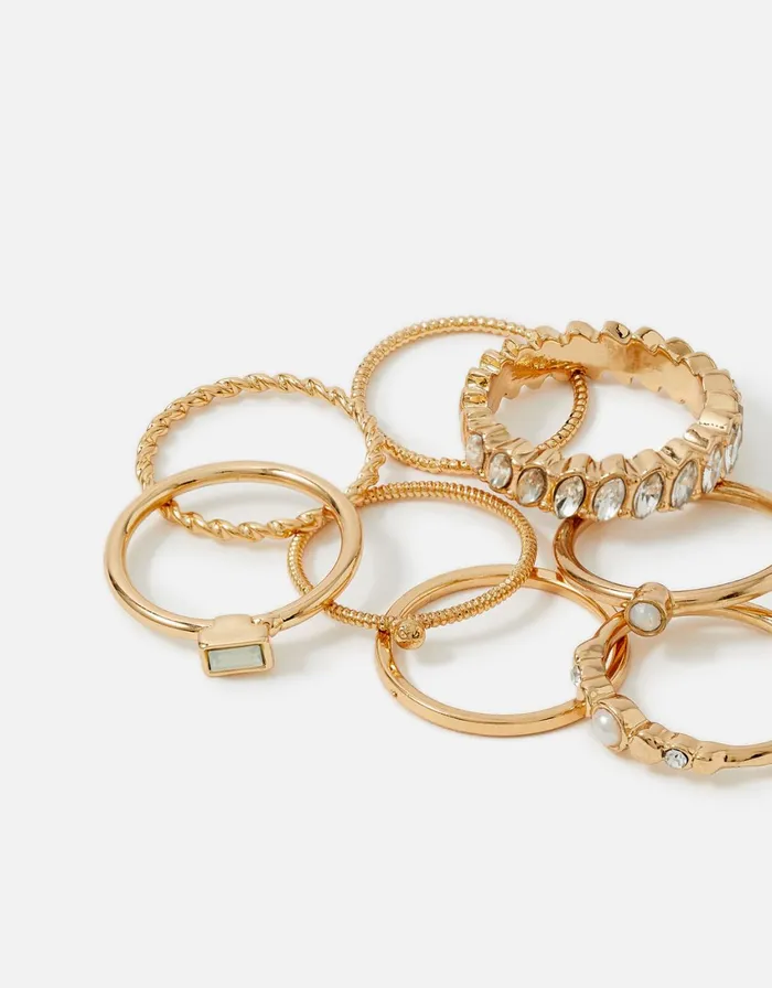 Accessorize Blue Harvest Gem Band Stacking Ring Multipack White Crystal Women Rings