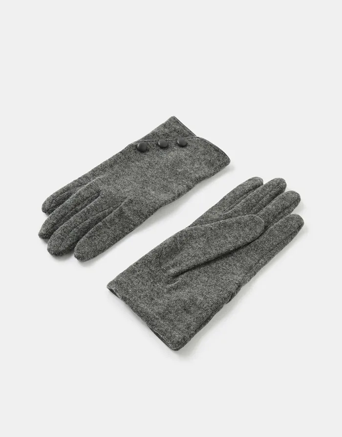 Accessorize Button Cuff Gloves In Wool Blend Grey Grey Women Gloves