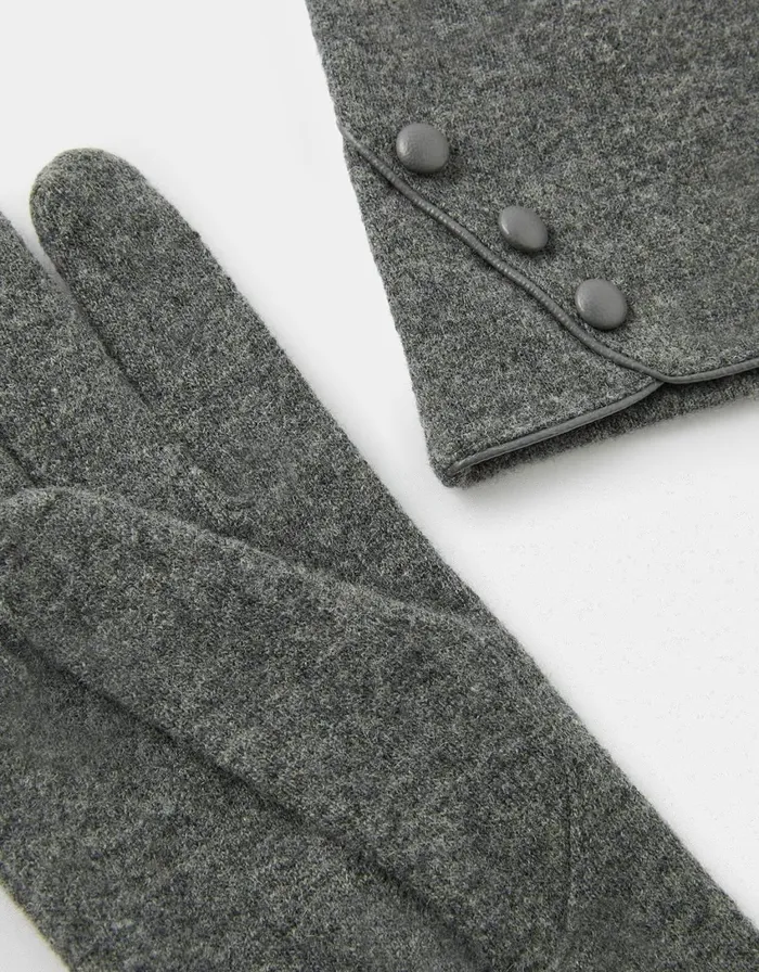 Accessorize Button Cuff Gloves In Wool Blend Grey Grey Women Gloves