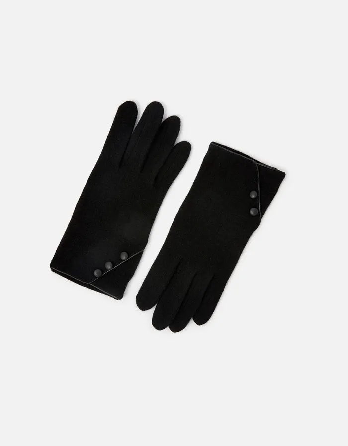 Accessorize Button Detail Wool Gloves Black Black Women Gloves