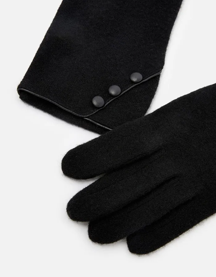 Accessorize Button Detail Wool Gloves Black Black Women Gloves