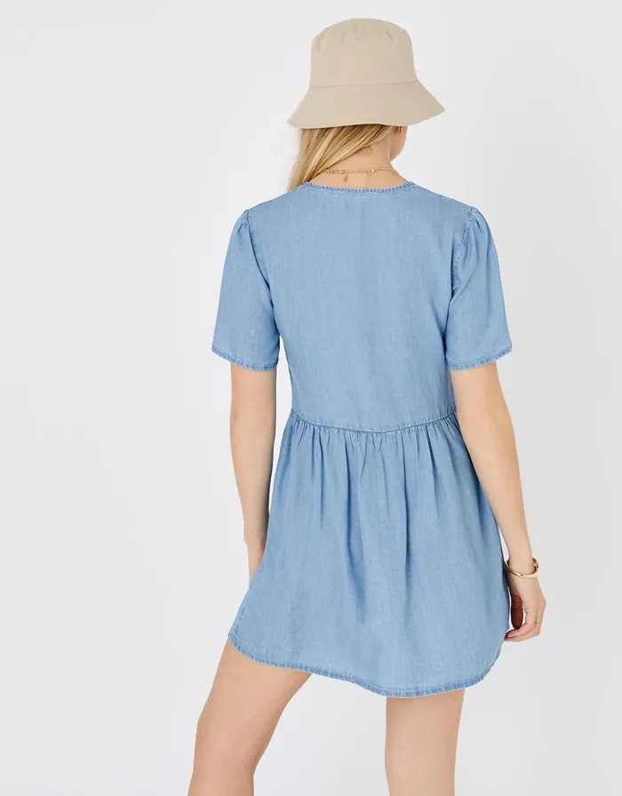 Accessorize Chambray Mini Dress Blue Blue Women Dresses