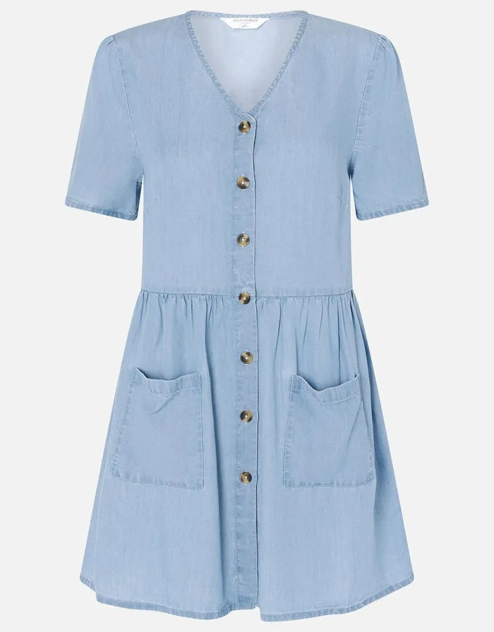 Accessorize Chambray Mini Dress Blue Blue Women Dresses