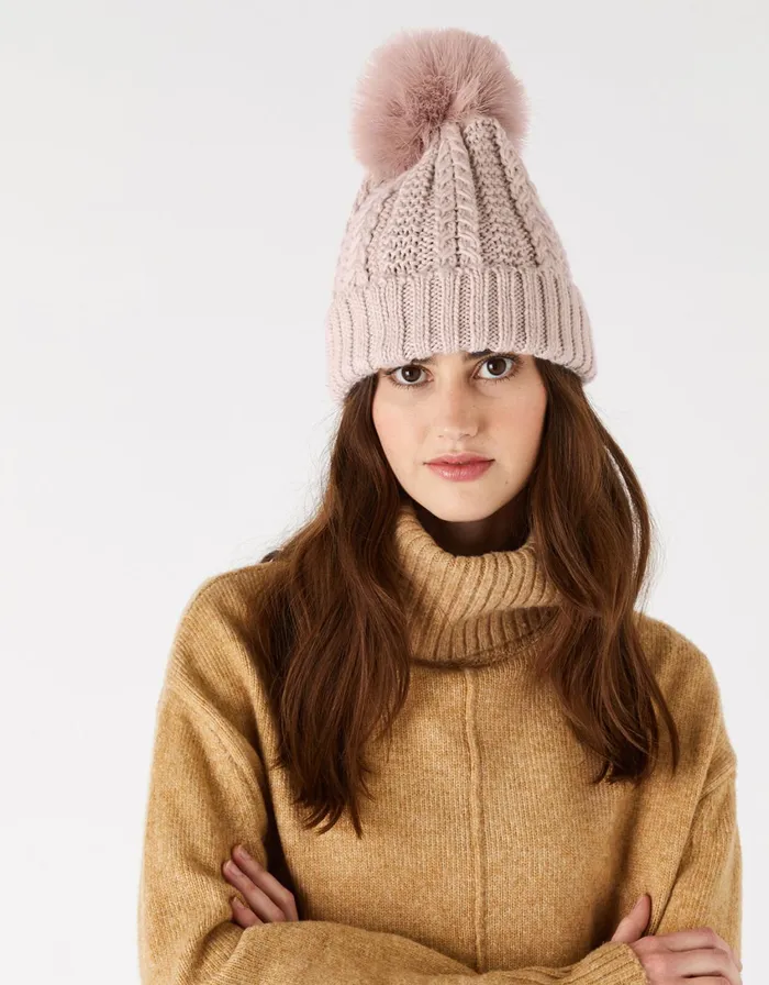 Accessorize Chunky Knit PomPom Beanie Pink Women Hats