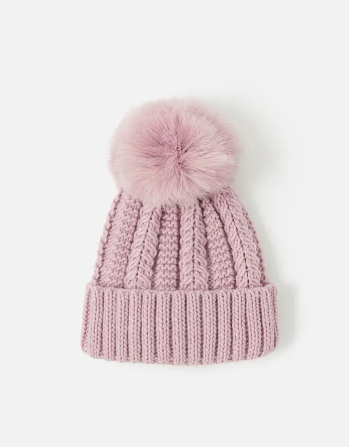 Accessorize Chunky Knit PomPom Beanie Pink Women Hats