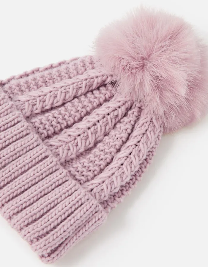 Accessorize Chunky Knit PomPom Beanie Pink Women Hats
