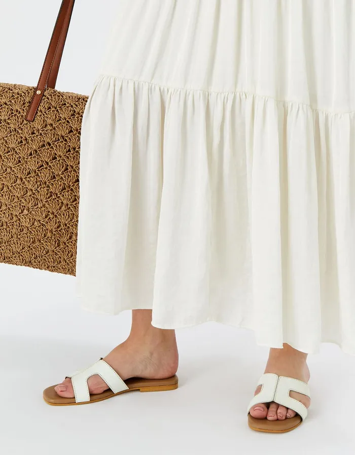 Accessorize Contrast Stitch Leather Sandals White White Women Sandals and Flip Flops