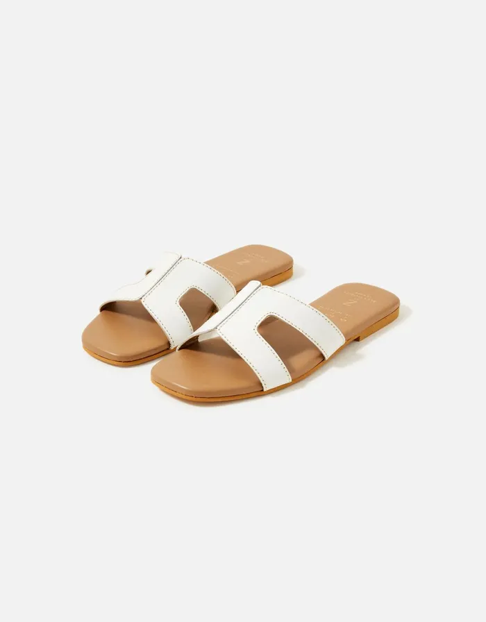Accessorize Contrast Stitch Leather Sandals White White Women Sandals and Flip Flops