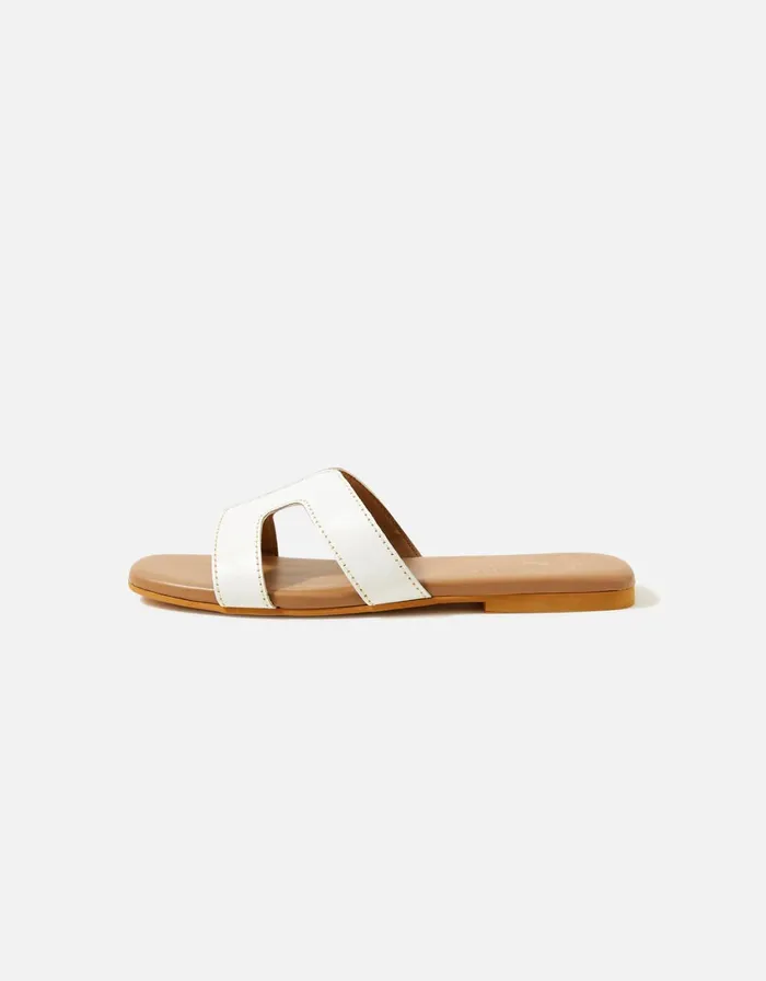 Accessorize Contrast Stitch Leather Sandals White White Women Sandals and Flip Flops