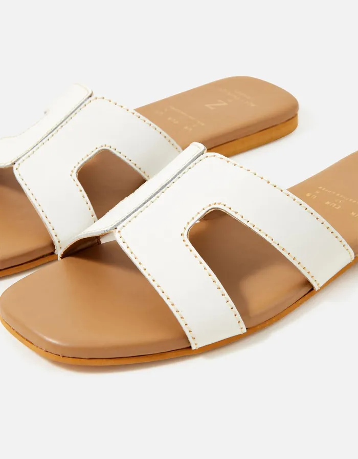 Accessorize Contrast Stitch Leather Sandals White White Women Sandals and Flip Flops