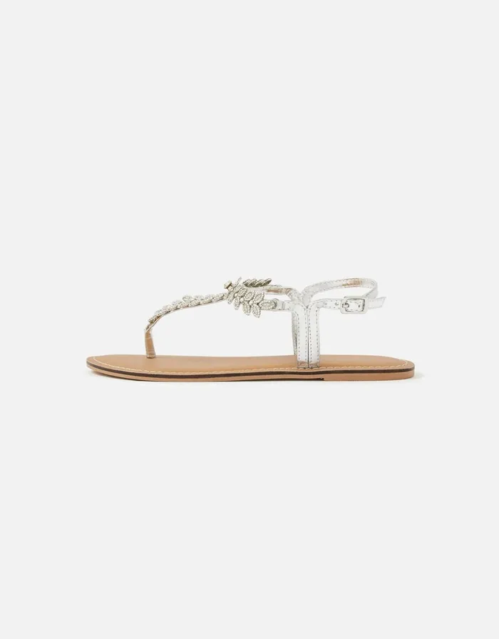 Accessorize Diamante Leaf Strap Sandals White Crystal Women Sandals and Flip Flops