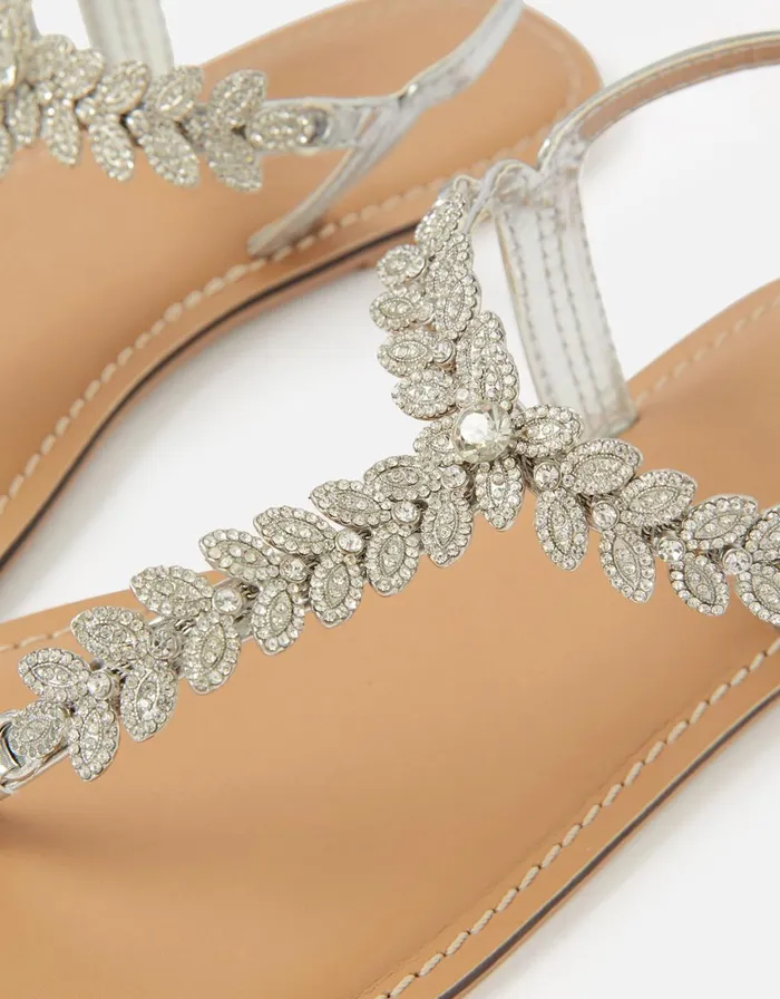 Accessorize Diamante Leaf Strap Sandals White Crystal Women Sandals and Flip Flops