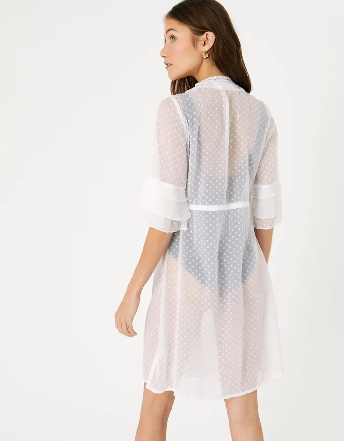 Accessorize Dobby Tiered Sleeve Kaftan White White Women Kaftans Cover Ups and Sarongs