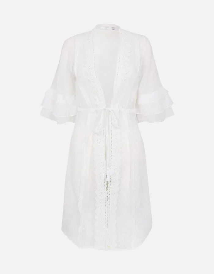 Accessorize Dobby Tiered Sleeve Kaftan White White Women Kaftans Cover Ups and Sarongs