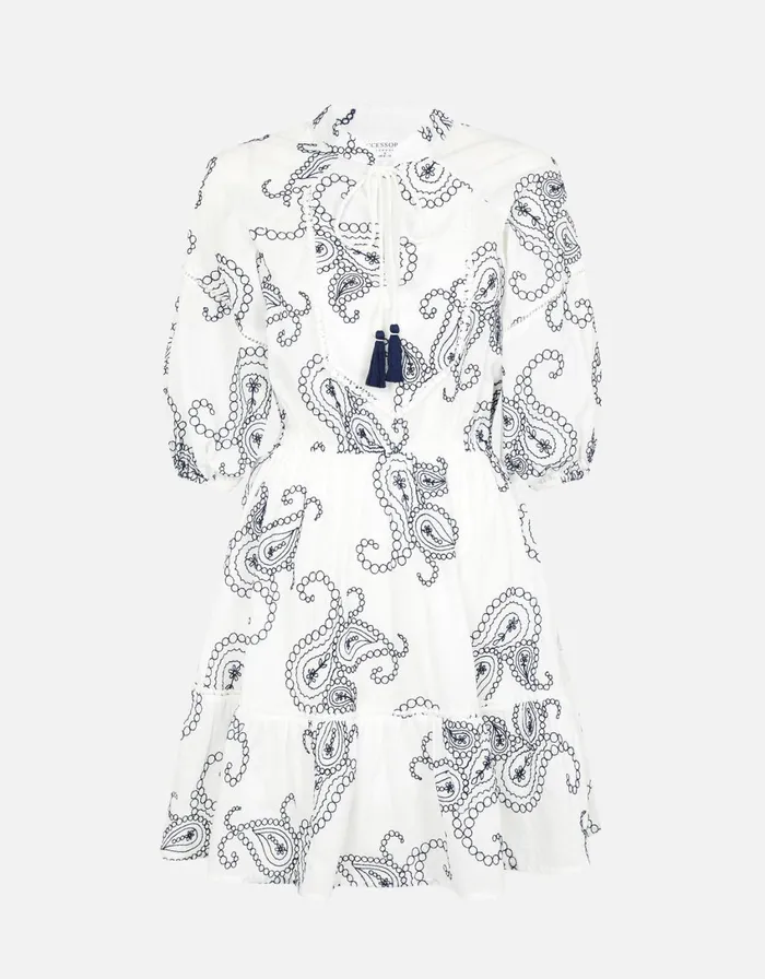 Accessorize Embroidered Tassel Tie Dress Blue Navy Women Dresses