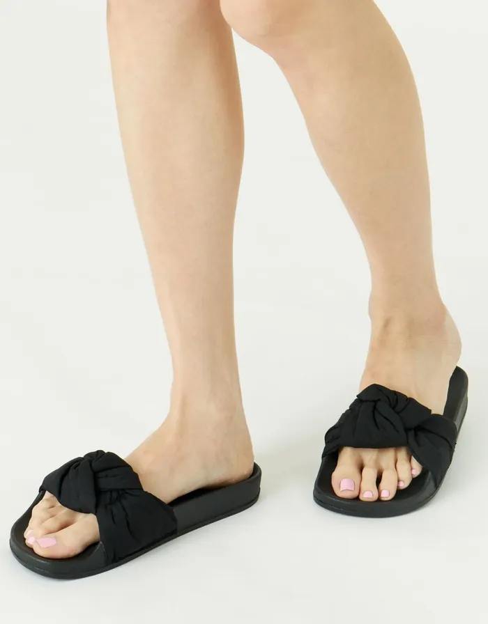 Accessorize Eva Black Knot Sliders Black Black Women Sandals and Flip Flops