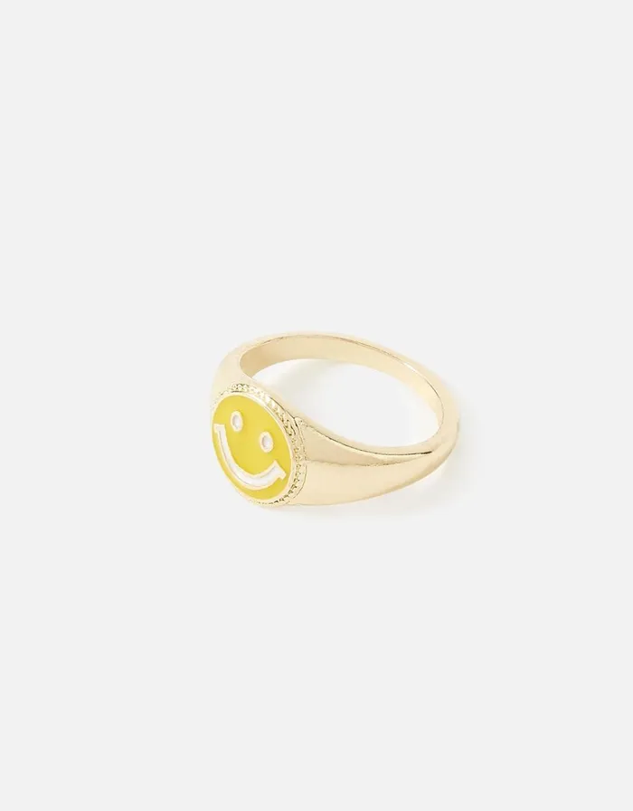 Accessorize Eye Candy Enamel Smiley Ring Yellow Yellow Women Rings