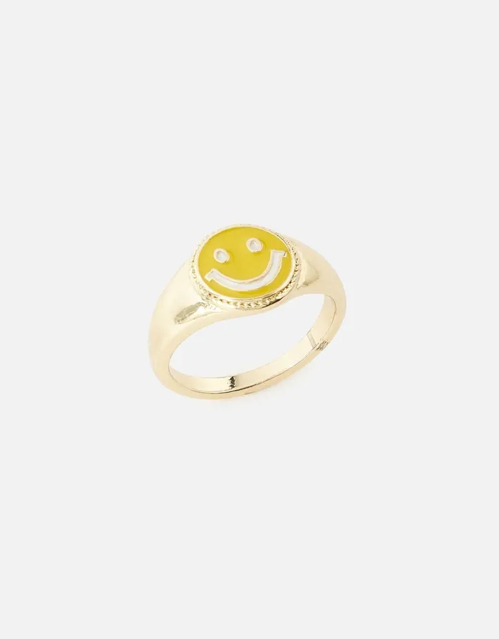 Accessorize Eye Candy Enamel Smiley Ring Yellow Yellow Women Rings
