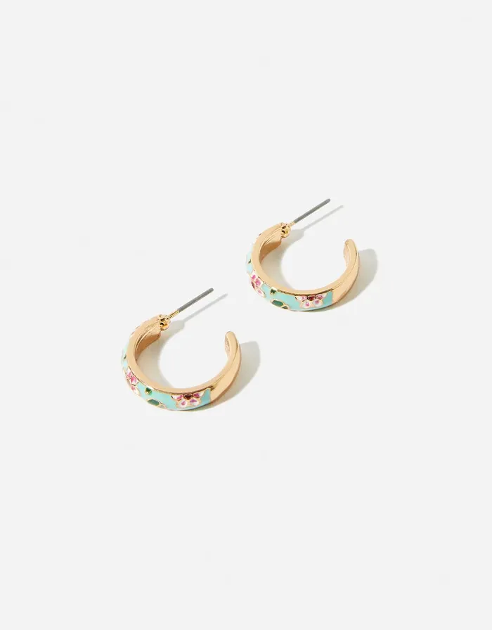 Accessorize Floral Enamel Hoop Earrings Women Earrings