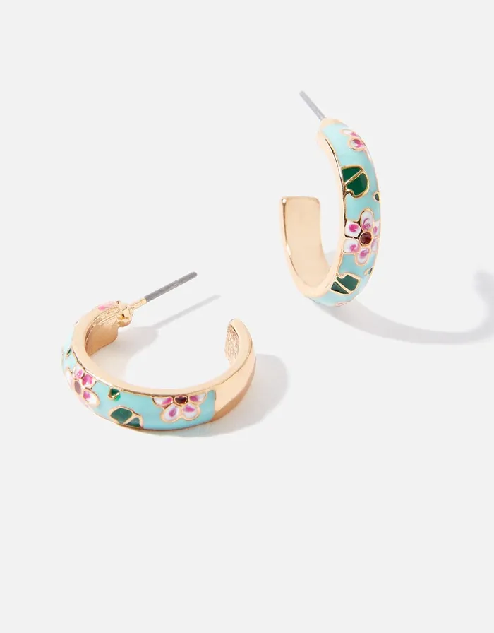 Accessorize Floral Enamel Hoop Earrings Women Earrings
