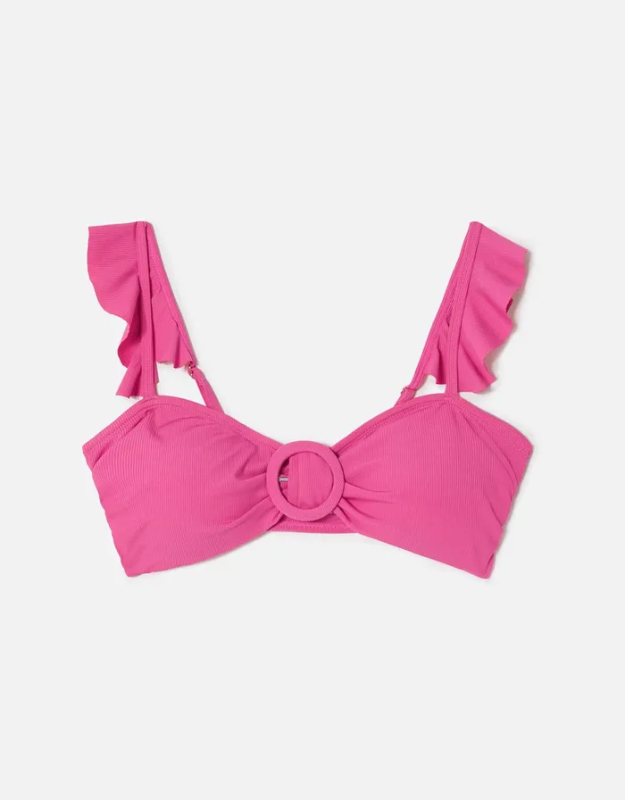 Accessorize Frill Shoulder Bandeau Bikini Top Pink Pink Women Bikinis