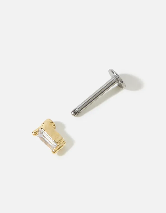 Accessorize GoldPlated Baguette Flat Back Single Stud Women Earrings