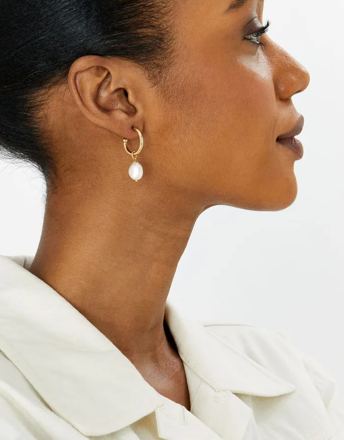 Accessorize GoldPlated Chunky Pearl Drop Hoops Women Earrings