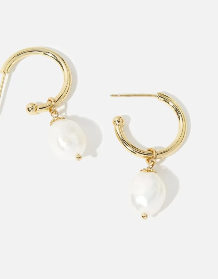 Accessorize GoldPlated Chunky Pearl Drop Hoops Women Earrings