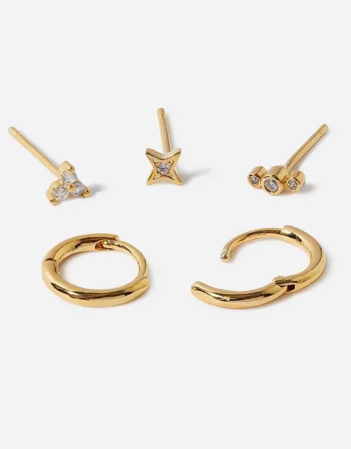 Accessorize GoldPlated Curated Stud And Hoop Earring Set Women Earrings