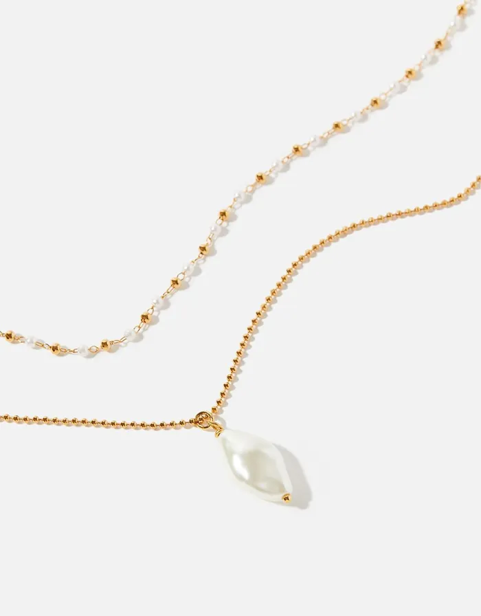 Accessorize GoldPlated Pearl And Bead Necklace Set Women Necklaces