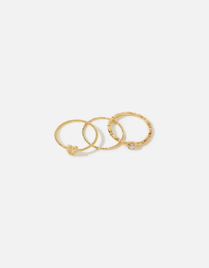 Accessorize GoldPlated Sparkle Heart Stacking Ring Set Gold Gold Women Rings
