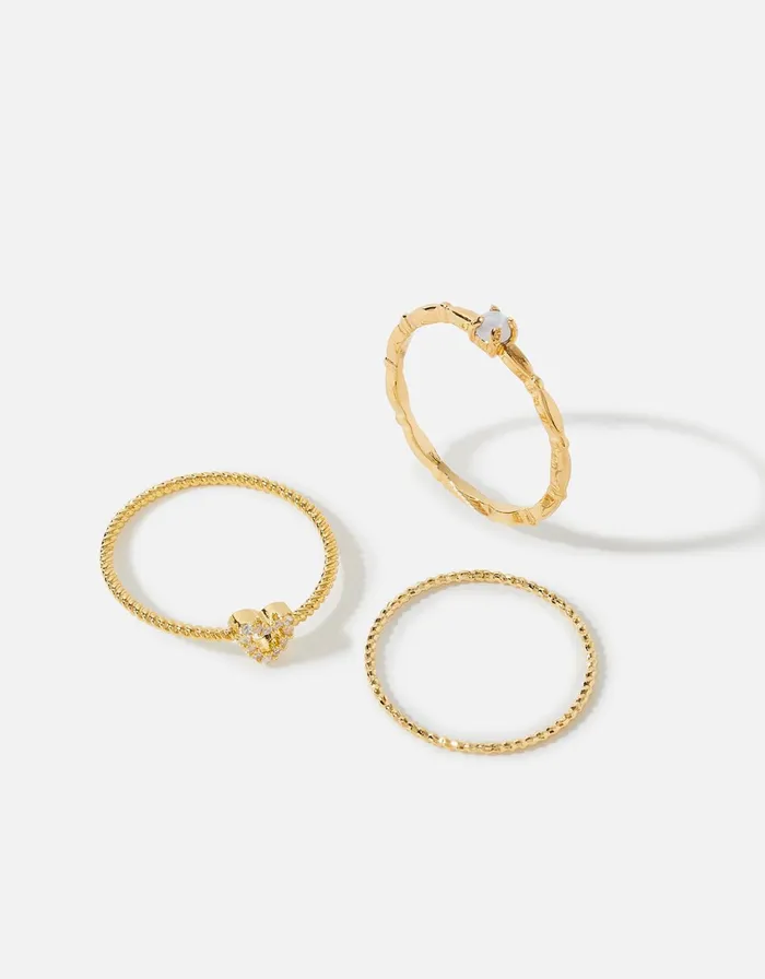 Accessorize GoldPlated Sparkle Heart Stacking Ring Set Gold Gold Women Rings