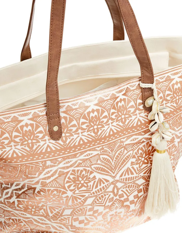 Accessorize Kea Metallic Print Beach Tote Bag Women Tote and Shopper Bags