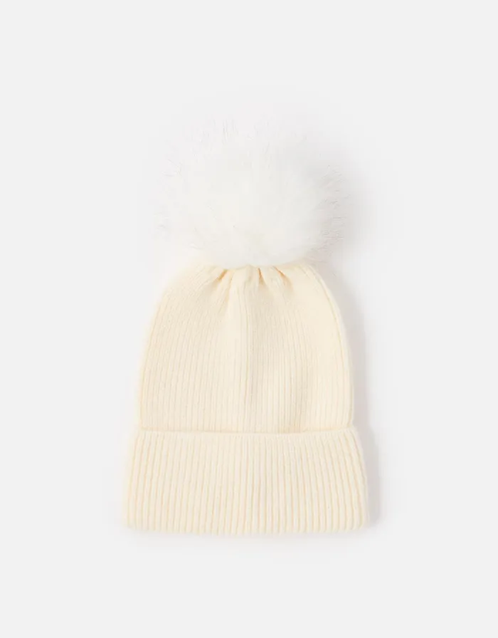 Accessorize Knit PomPom Beanie With Recycled Fabric Natural Natural Women Hats