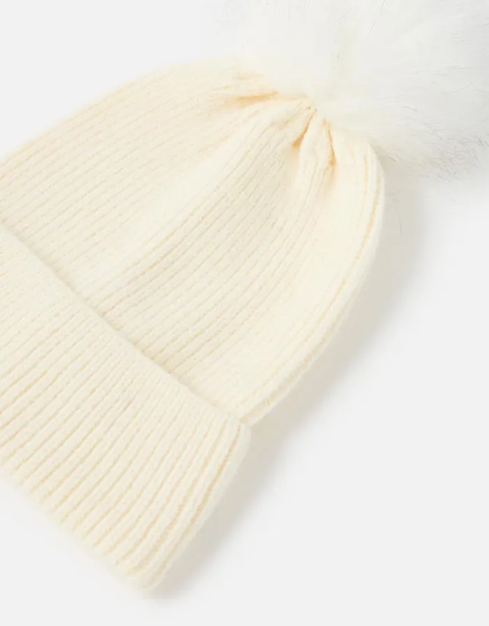 Accessorize Knit PomPom Beanie With Recycled Fabric Natural Natural Women Hats