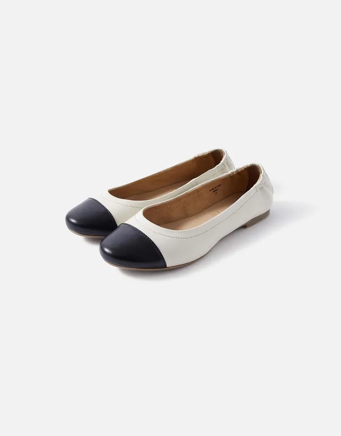 Accessorize Leather Ballerina Flats Black Black White Women Flat Shoes