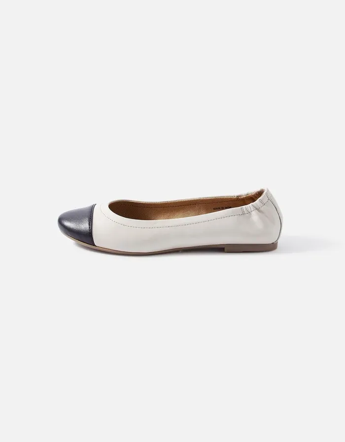 Accessorize Leather Ballerina Flats Black Black White Women Flat Shoes