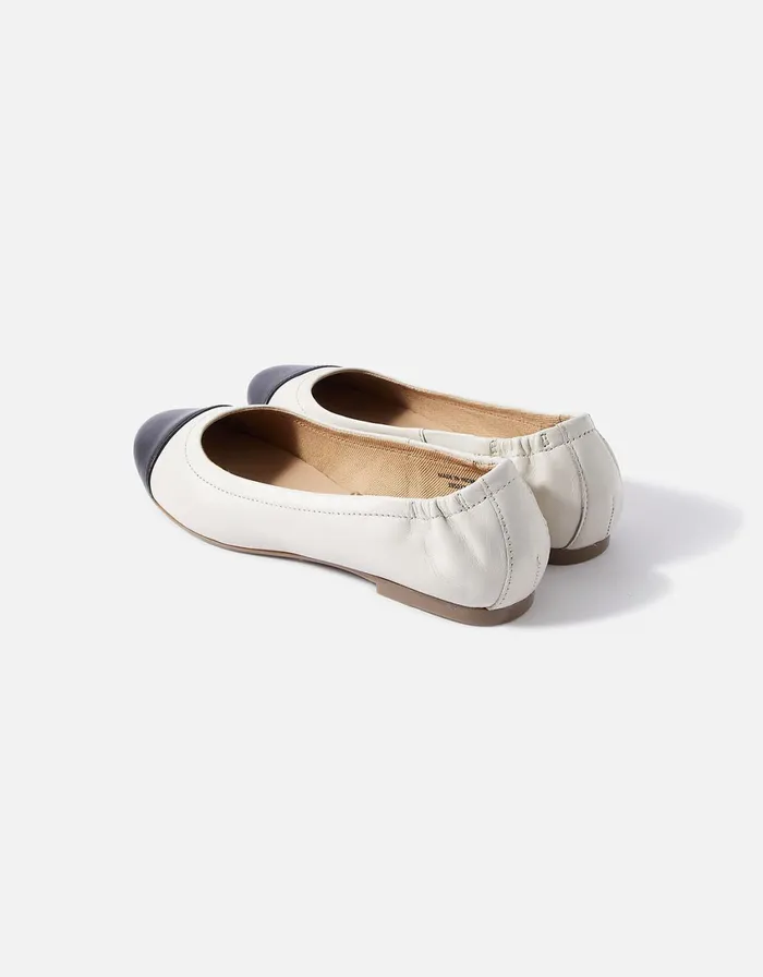 Accessorize Leather Ballerina Flats Black Black White Women Flat Shoes