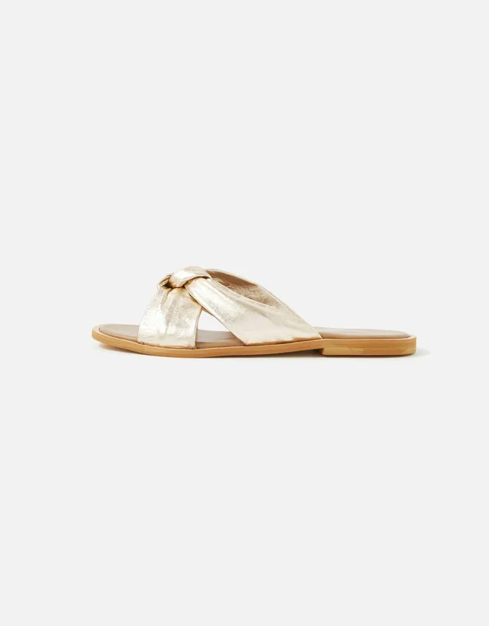 Accessorize Leather Knotted Sliders Gold Gold Women Sandals and Flip Flops