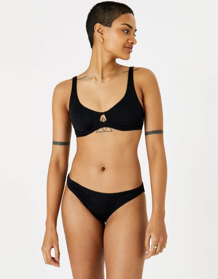 Accessorize Leopard Print Jacquard Bikini Top Black Black Women Bikinis