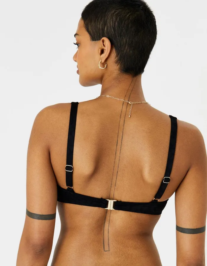 Accessorize Leopard Print Jacquard Bikini Top Black Black Women Bikinis
